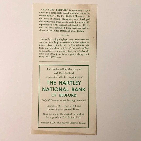 Vintage 1958 Fort Bedford Park and Museum Pennsylvania Travel Brochure Souvenir - Picture 2 of 10